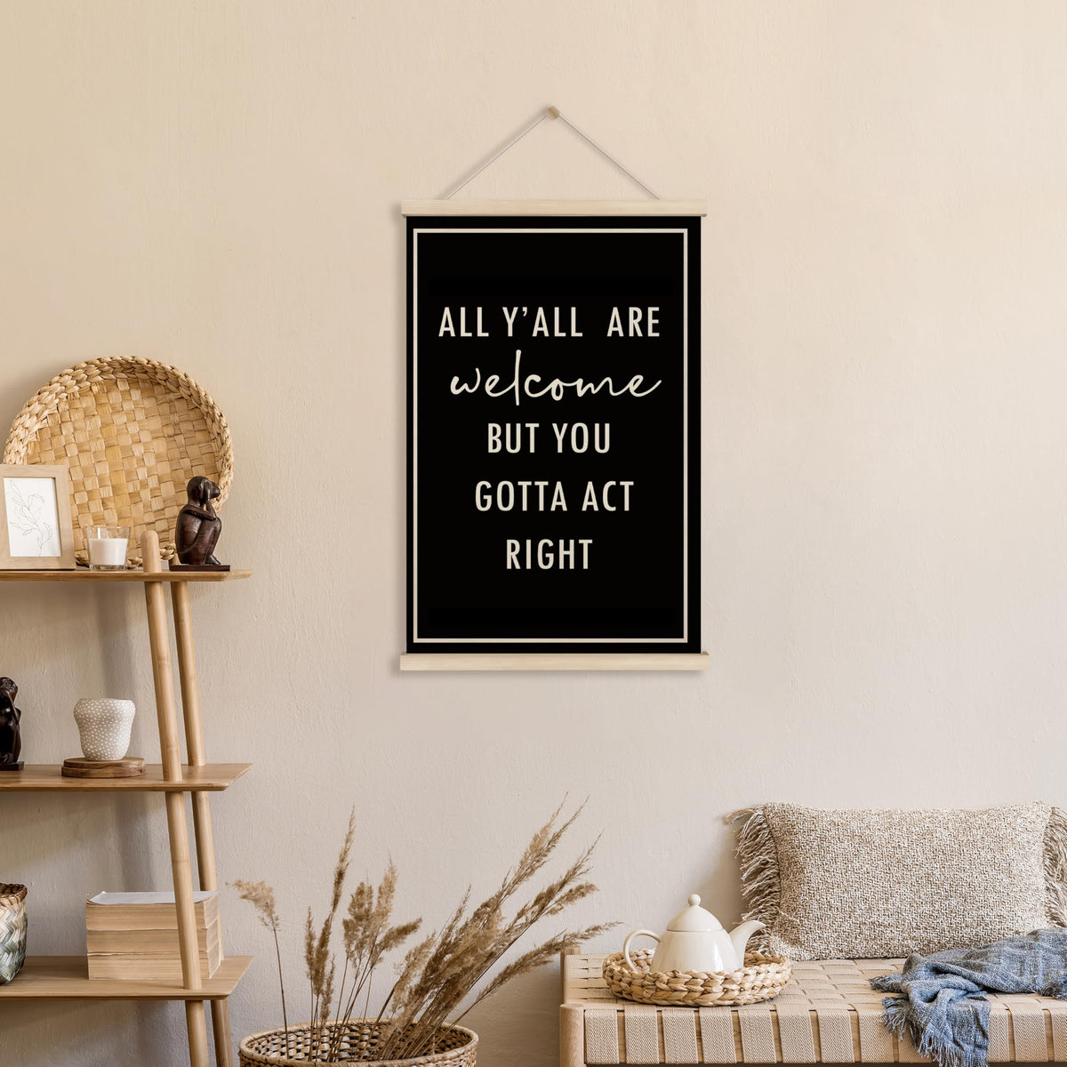 HRQKO Funny Welcome Sign Wall Decor Poster Hanger Frame, Door Signs Posters Wall Art With Wooden Frames, All Y'all Are Welcome Wall Hanging Banner Decor for Home Living Room Entryway, 16x24 Inch