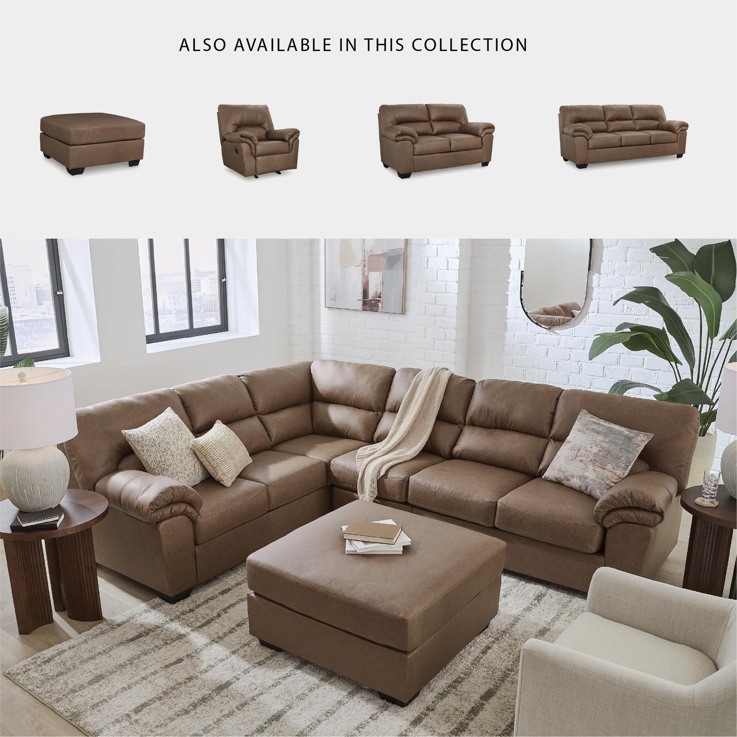 Signature Design by Ashley Walker Point Contemporary Sofa with Removable Cushion, Light Brown