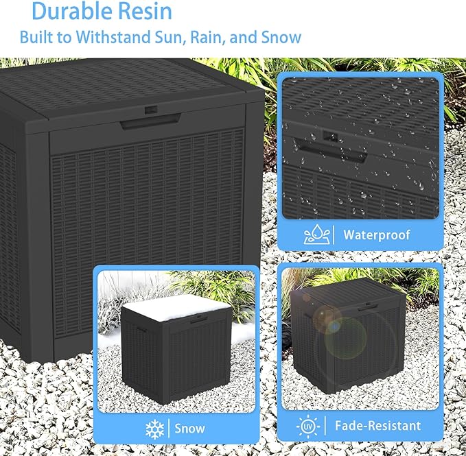 ROJIK 39 Gallon Outdoor Storage Box,Deck Box - Waterproof Patio Furniture, Garden Tools, Cushions, Pool Accessories Storage Bench with Lockable Lid and Side Handles (Black)