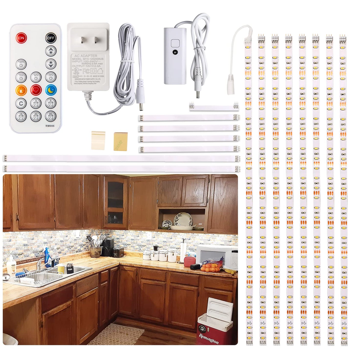LED Under Counter Light, Wobane Dimmable Under Cabinet Lighting, 8 PCS LED Strip Light Bars with Remote Control for Kitchen,Shelf,Pantry,Showcase,Desk,Cupboard 6000K White, Timing, 20W 1900LM,13 ft