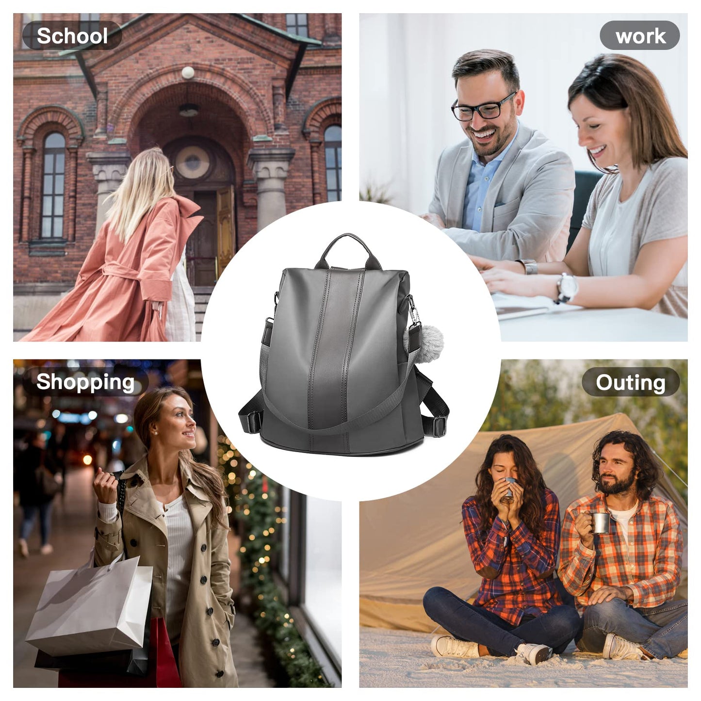 Miss Lulu Women Backpack Leisure Ladies Rucksack Water-Resistant Nylon School Bags Anti-Theft Daypack Shoulder Bag (grey)
