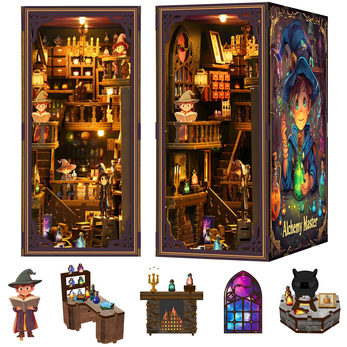 Lycidae Book Nook Kit-DIY Miniature Dollhouse Booknook Kit, 3D Wooden Puzzle Bookend Bookshelf with LED Light for Adults, Teens 14+, Gifts for Family, Friends(Little Prince of Magic)
