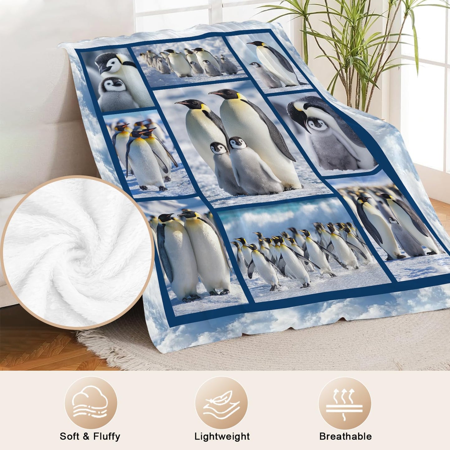 Penguin Blanket for Kids, Cute Penguin Throw Fleece Blanket Gifts for Boys Girls, Warm Cozy Soft Flannel Stuff for Bed Sofa Couch 50" x 40"