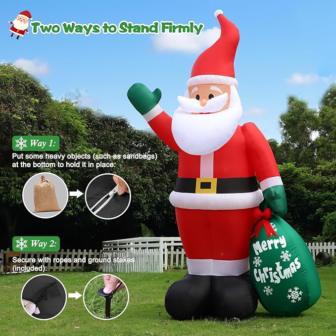 10 FT Christmas Inflatable Santa Claus Outdoor Decor for Yard, Giant Blow up Santa Decoration with Big Gift Bag, Built-in LED Lights for Garden Lawn Home Indoor Winter Holiday Party IP44 Weatherproof