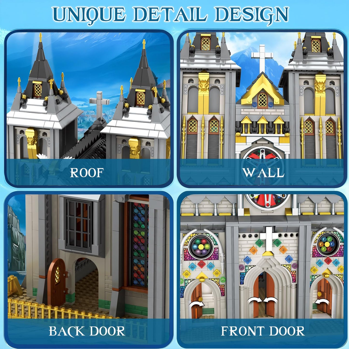 Reobrix Medieval Castle Building Block Set with Light,Architectural Model Kit 66027,European Century Church,Construction Model for Adult and Teens Age of 14+,Home Decoration,Idea Art Gift,3183 PCS
