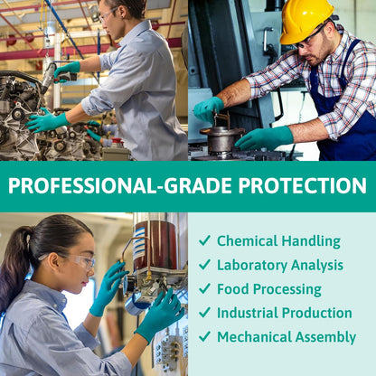 Ansell TouchNTuff 92-600, Nitrile Disposable Gloves, Food Grade Approved, High Protection Chemical Gloves, Latex Free, for Professional Use, Green, Large, 100 Pieces