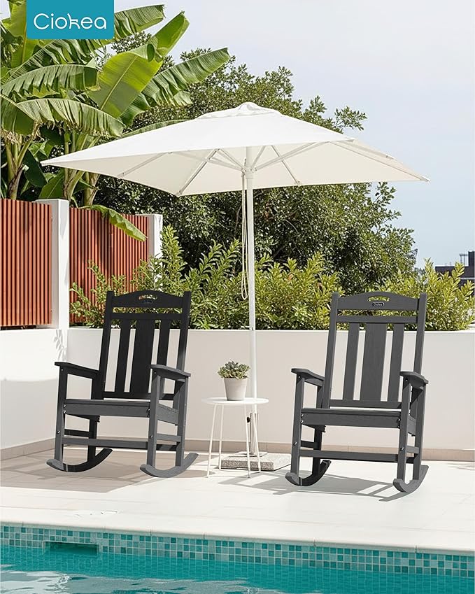 Ciokea Oversized Outdoor Rocking Chair, 380lbs Heavy-Duty Large Patio Rocker, Weather Resistant & Anti-Fade Porch Chair, High Back Cozy Rocking Chair for Outside, Fire Pit, Deck, Garden, Dark Grey