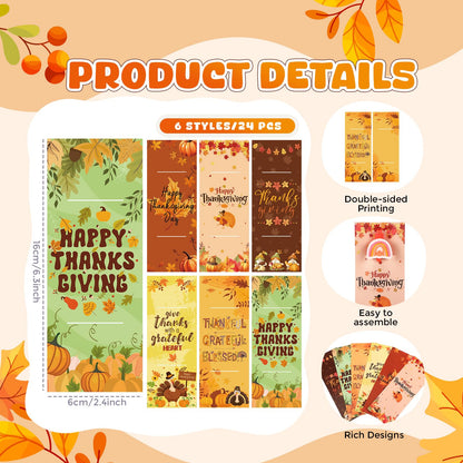 Engrowtic 24 Pcs Thanksgiving Day Gift Thanksgiving Cards with Pens Cute Cartoon Retractable Black Ink Pens Fall Greeting Card for Fall Party Favor Office School Supplies