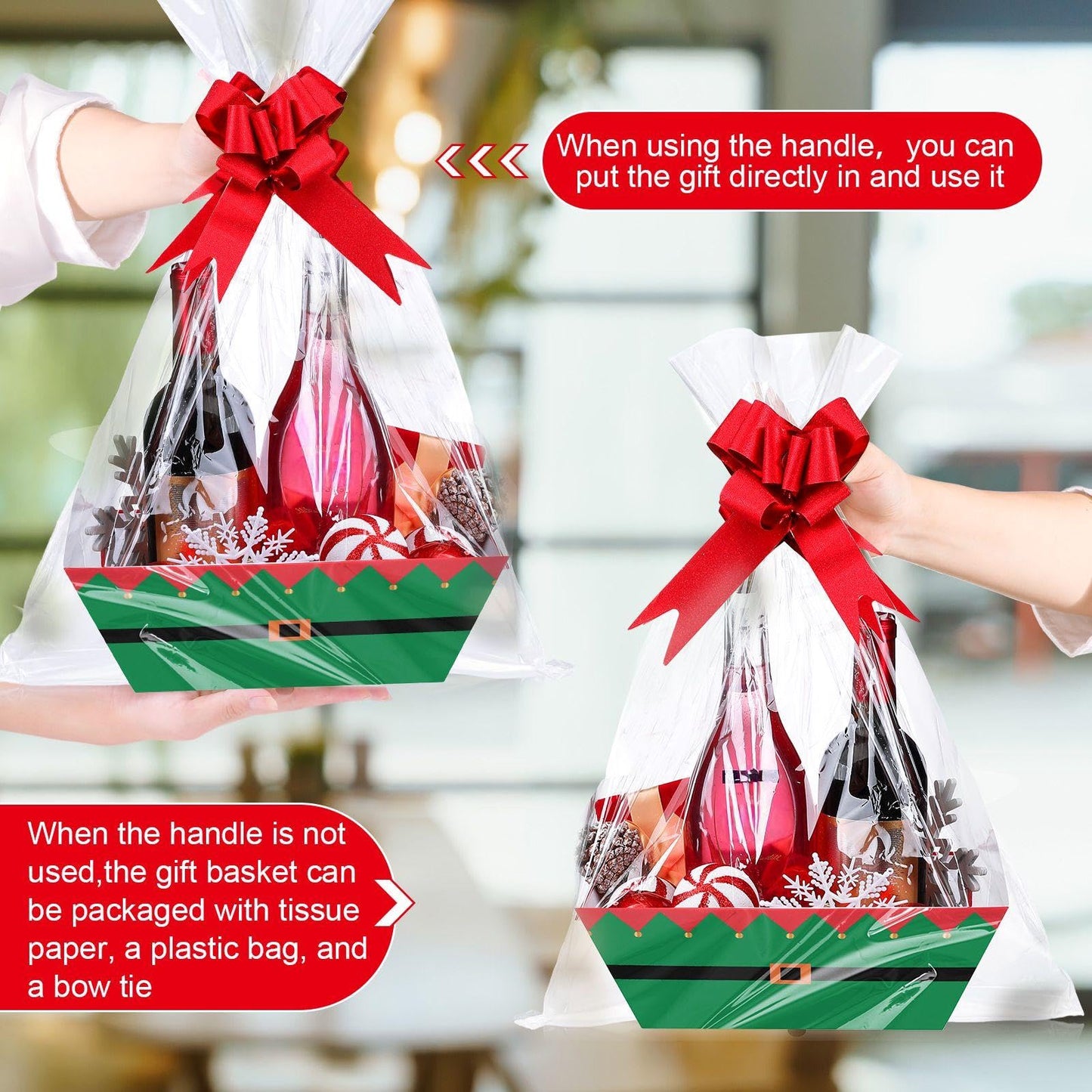 Yeaqee 36 Pcs 12 Pack 8 x 10 Inch christmas Baskets for Gifts Empty Santa Claus Baskets with Bows Ribbons Bulk Thank You Appreciation Gift Box for Holiday Party Favors
