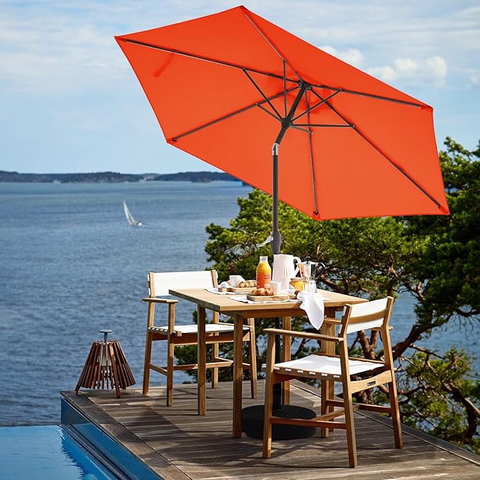 JEAREY 7.5FT Patio Umbrella Market Table Umbrella with 6 Sturdy Ribs, Push Button Tilt/Crank Outdoor Umbrella for Garden, Deck, Backyard, Pool and Beach,Orange