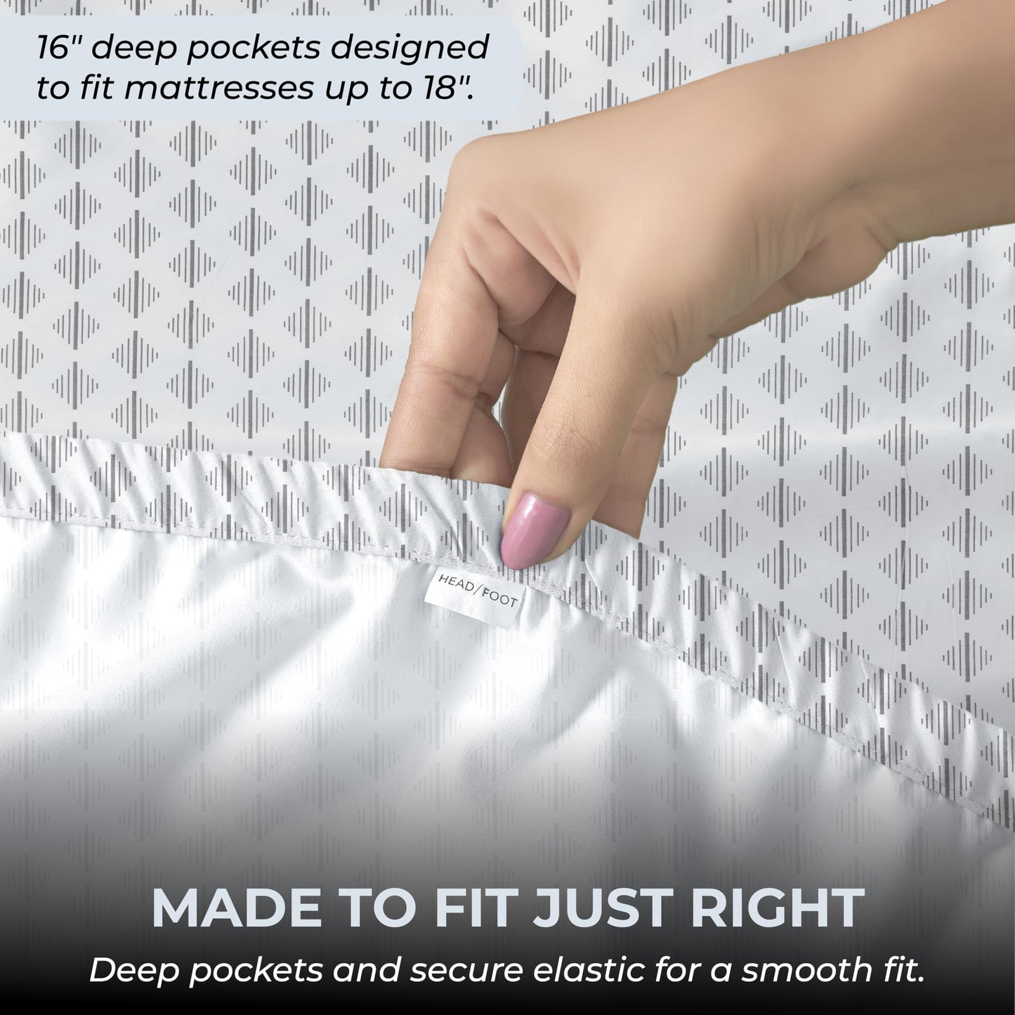 Mayil Manor Queen Size Fitted Sheet with 18" Deep Pockets, No Flat - Percale Weave Natural - Breathable 100% Cotton Printed Bedding, 1 Fitted Sheet + 2 Pillowcases - Grey Ida Print