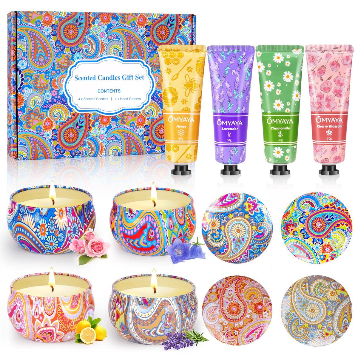 Gift Baskets for Women - Scented Candles Gift Set & Hand Lotion Cream Set, Christmas Gift Set, Teacher Appreciation Gifts, Holiday Birthday Gift for Mother Wife Coworkers Friends Teacher