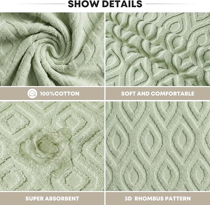 Artoid Mode 1 Pc Light Green 3D Diamond Grid Jacquard Hand Towels