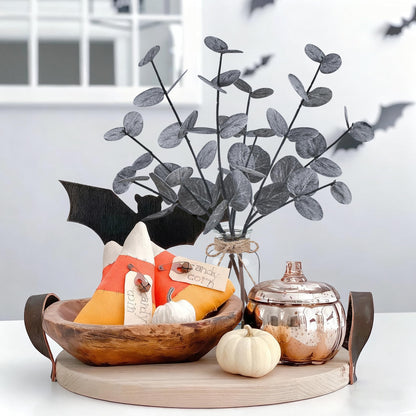 Artificial Eucalyptus Stems in Glass Vase with Faux Water Halloween Decor, 14” Fake Plants for Home Decor Table Centerpieces Office Bathroom Faux Plants Indoor Black Decorations