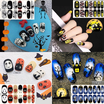 SOGAYU 12 Sheets Halloween Full Nail Wraps Art Stickers, Nail Polish Strips Nail Decals DIY Self-Adhesive Pumpkin Bat Ghost Spider Vampire Pattern with 2 Piece Nail Files for Party Decor (168 Pieces)