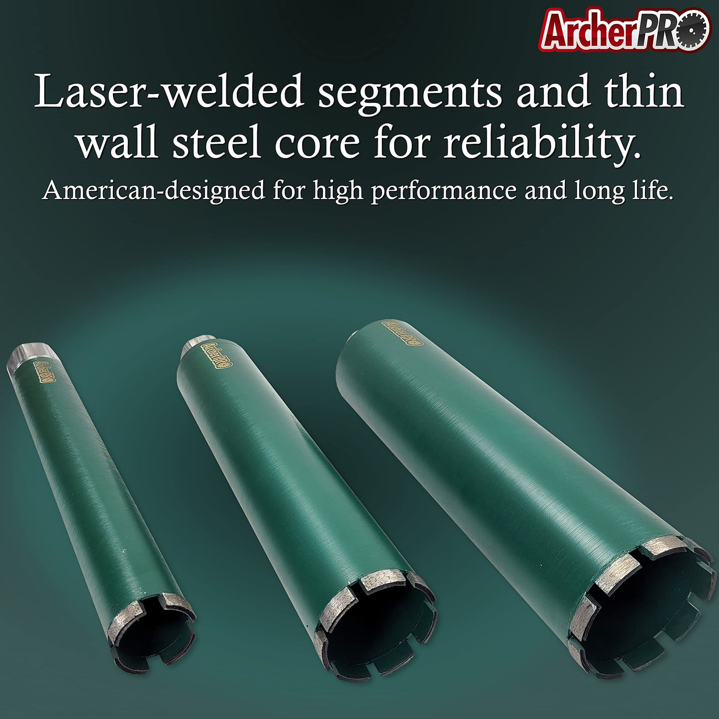 Archer PRO 8" in. Aggressive Diamond Turbo Core Drill Bits with V-tip for use with core Drill Stand rig. for Concrete Drilling, Masonry, Cinder Blocks.