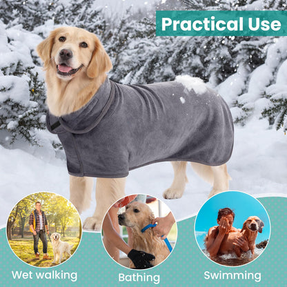 PETTOM Dog Drying Coat Super Absorbent, Adjustable Microfiber Dog Towel Robe, Soft Dogs Robe Quick Drying, Dogs Bathrobe for Bath, Swimming, Muddy Walks (Grey,L)