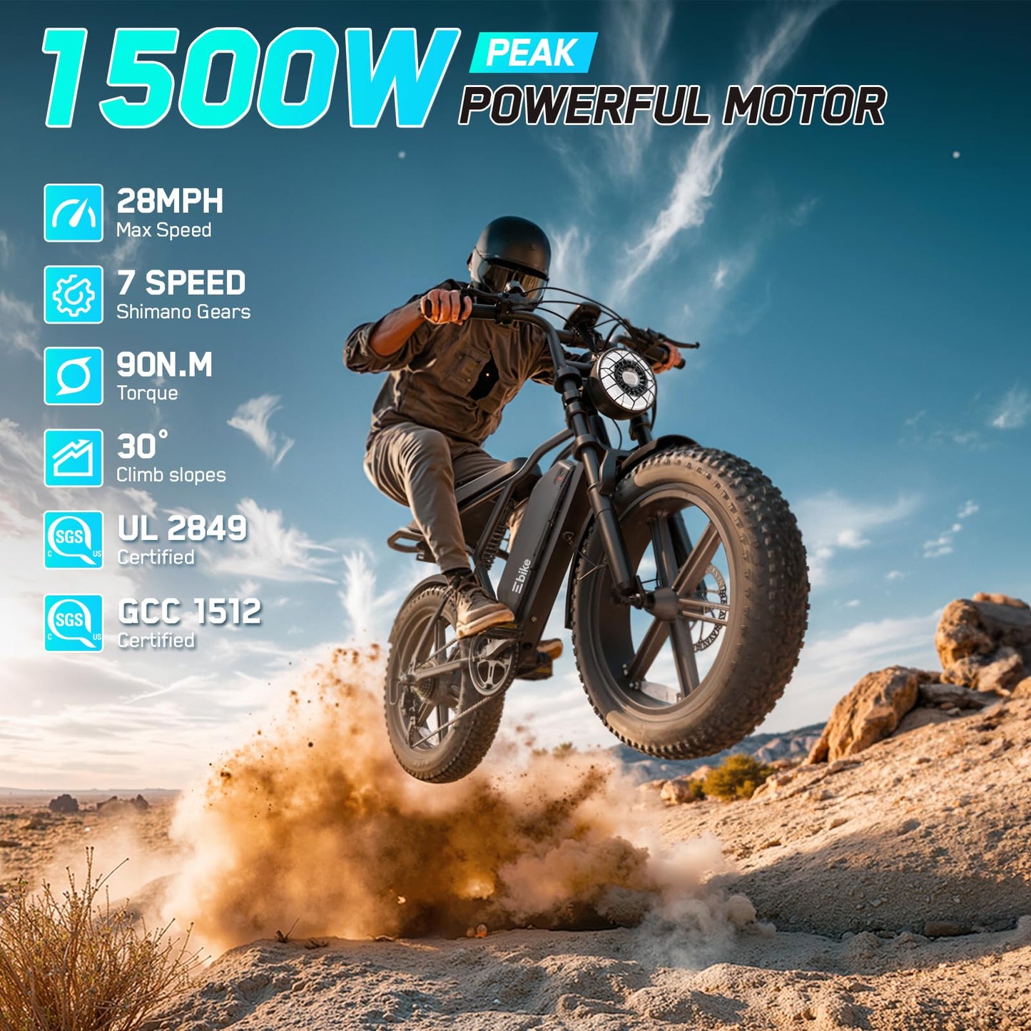TST Electric Bike for Adults, 1500W Peak Motor 60 Miles Fat Tire E Bike 48V 15Ah Removable Battery 20" Electric Bike with Full Suspension UL 2849 Certification Black