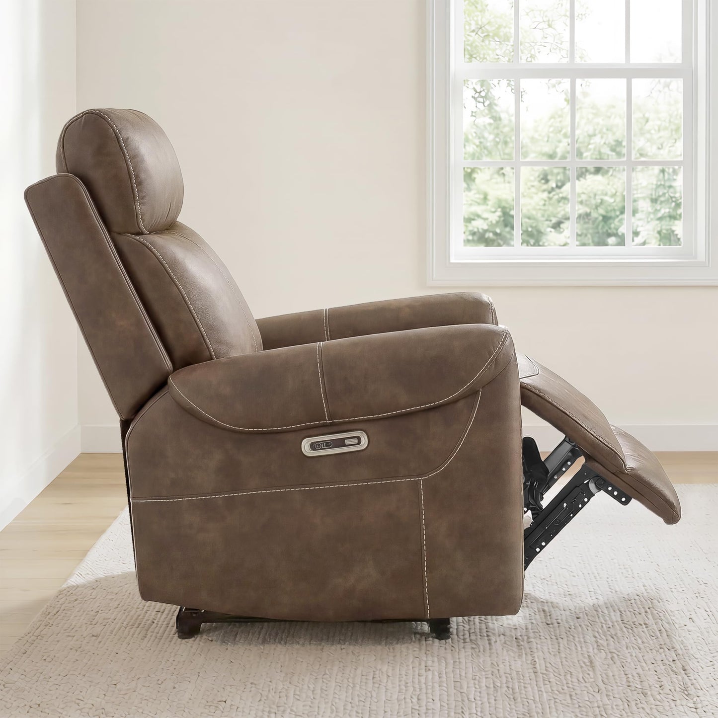 KISLOT Leather Recliner Chair Set of 2, Wall Hugger RV Recliners with USB Charging Ports Electric Power Reclining Sofa for Living Room Home Theater Seating Bedroom