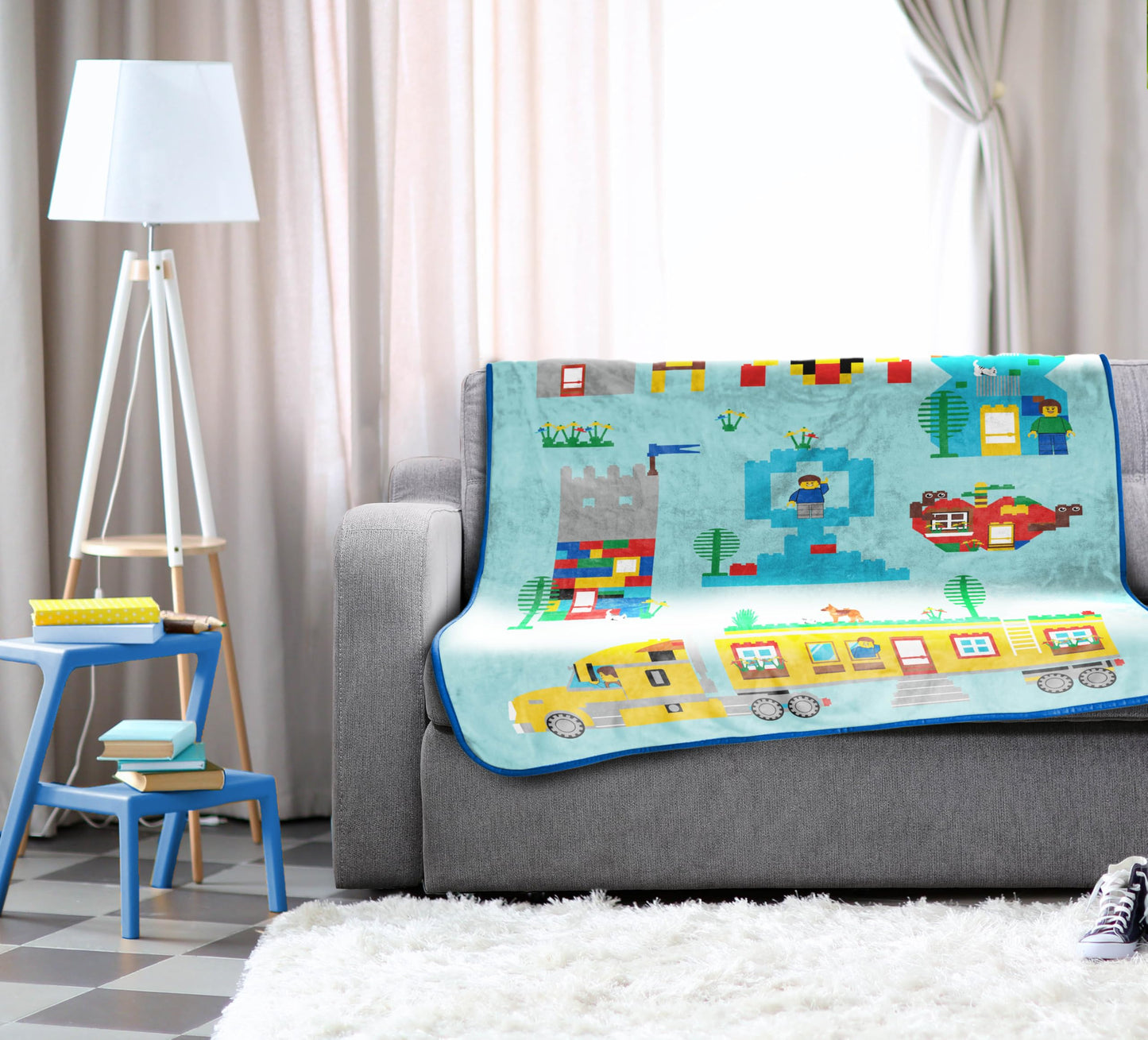 Jay Franco Kids Plush Throw Blanket – Soft & Cozy Fleece Throw for Bedroom & Couch Décor, Official Licensed Product, Blue - LEGO®, 46x60 - Throw Blanket
