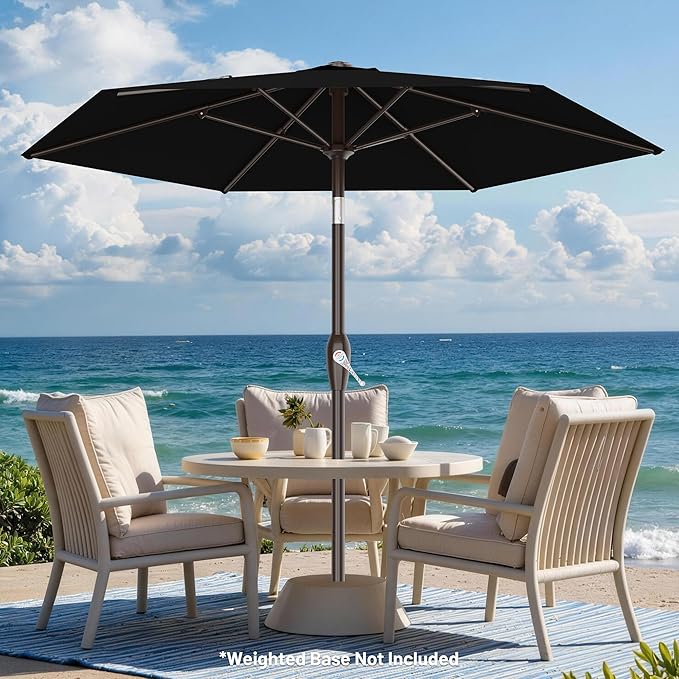 AreShark 7.5FT Patio Umbrella Table Market Umbrella with 6 Sturdy Ribs, Button Tilt/Crank, Heavy-Duty Outdoor Umbrellas for Pool, Deck, Garden and Backyard, Black