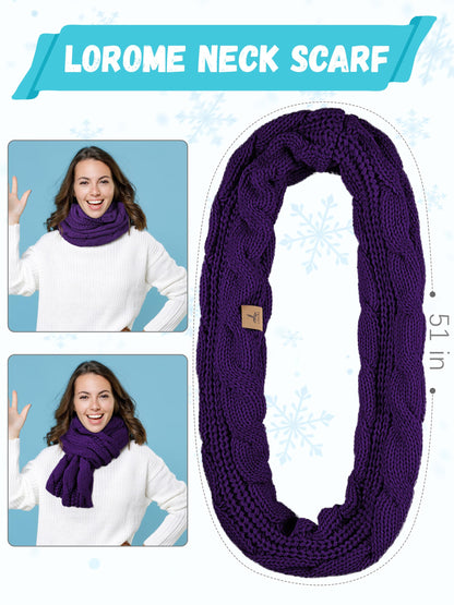 LOROME Winter Beanie Hat Scarf Gloves, Warm Fleece Knit Winter Hats Touch Screen Gloves Neck Scarf Set Winter Gifts for Women Men