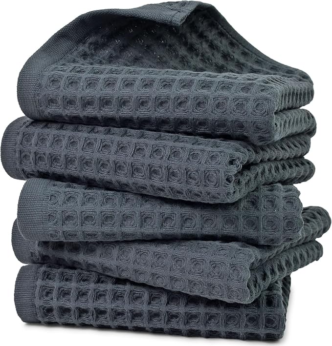 Jacquotha Waffle Hand Towels for Bathroom 5-Piece – Cotton Quick Dry Lint Free