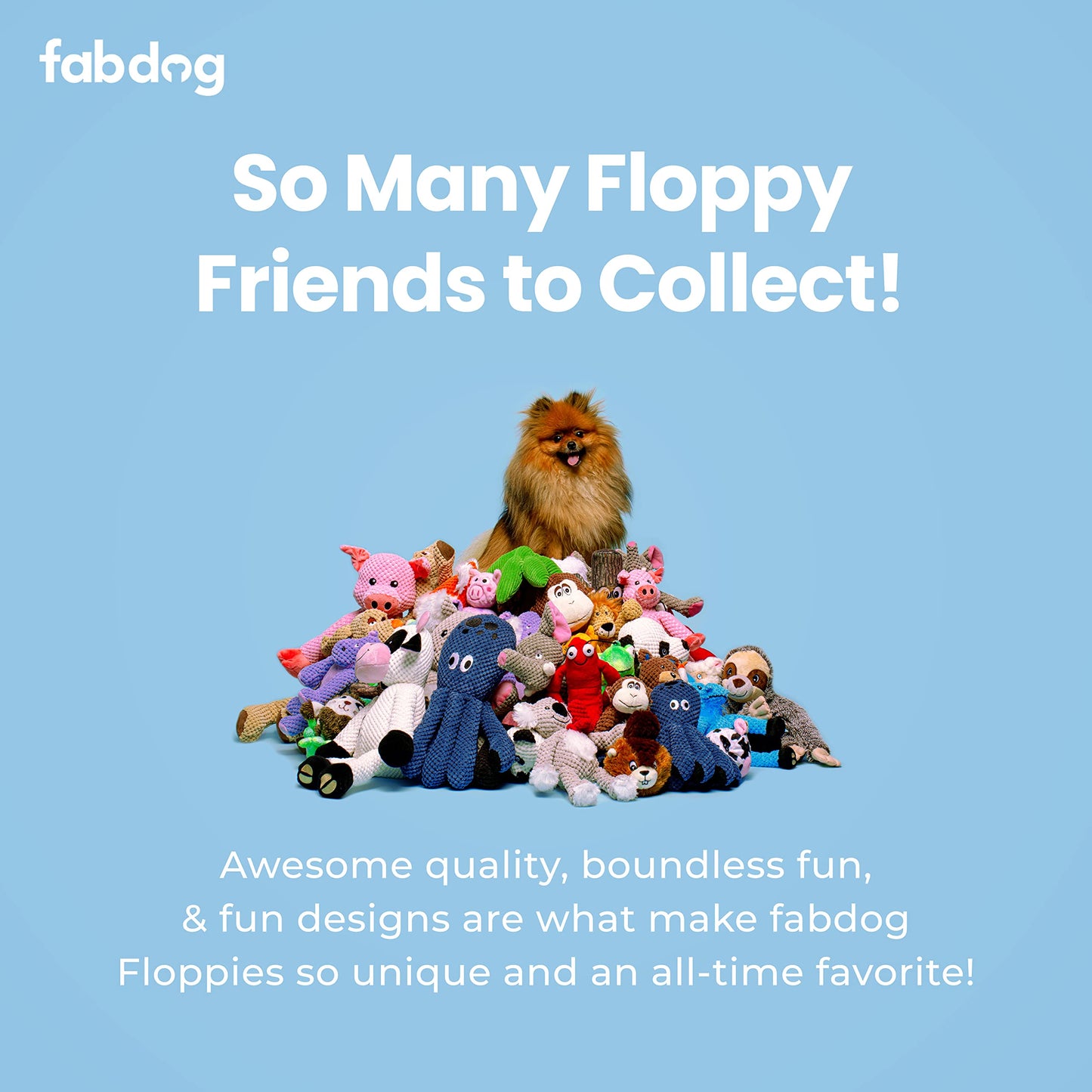 fabdog Floppies Plush Dog Toy - Cute & Durable Squeaky Large Dog Toys - Best Squeak Toy for Puppies and All Breeds | Ideal Pet Gift | Large Hippo