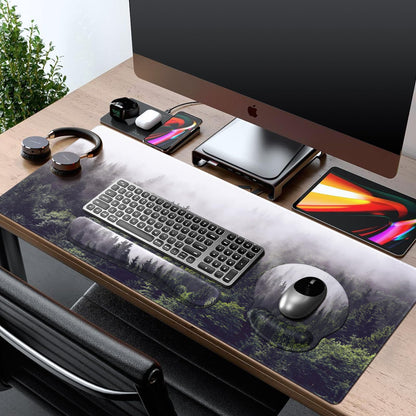 iCasso Desk Mat, Gaming Mouse Pad Wrist Support Set,4in1 XXL Large Mousepad + Keyboard Wrist Rest+Mouse Wrist Rest+Coaster Set with Ergonomic Design for Home Office Table Computer-Forest