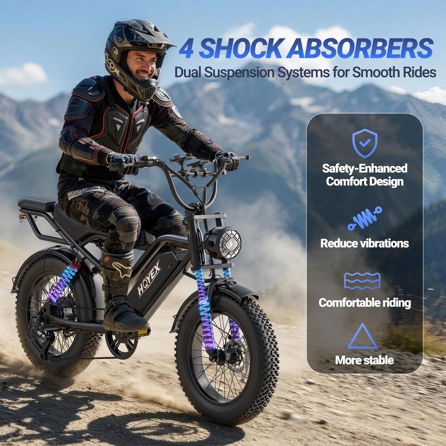 HQYEX Electric Bike for Adults, 1500W Brushless Motor Ebike, 20" Fat Tire Electric Bicycles, 48V 20Ah Battery, 31MPH Top Speed with Dual Suspension E Bikes (Black2)
