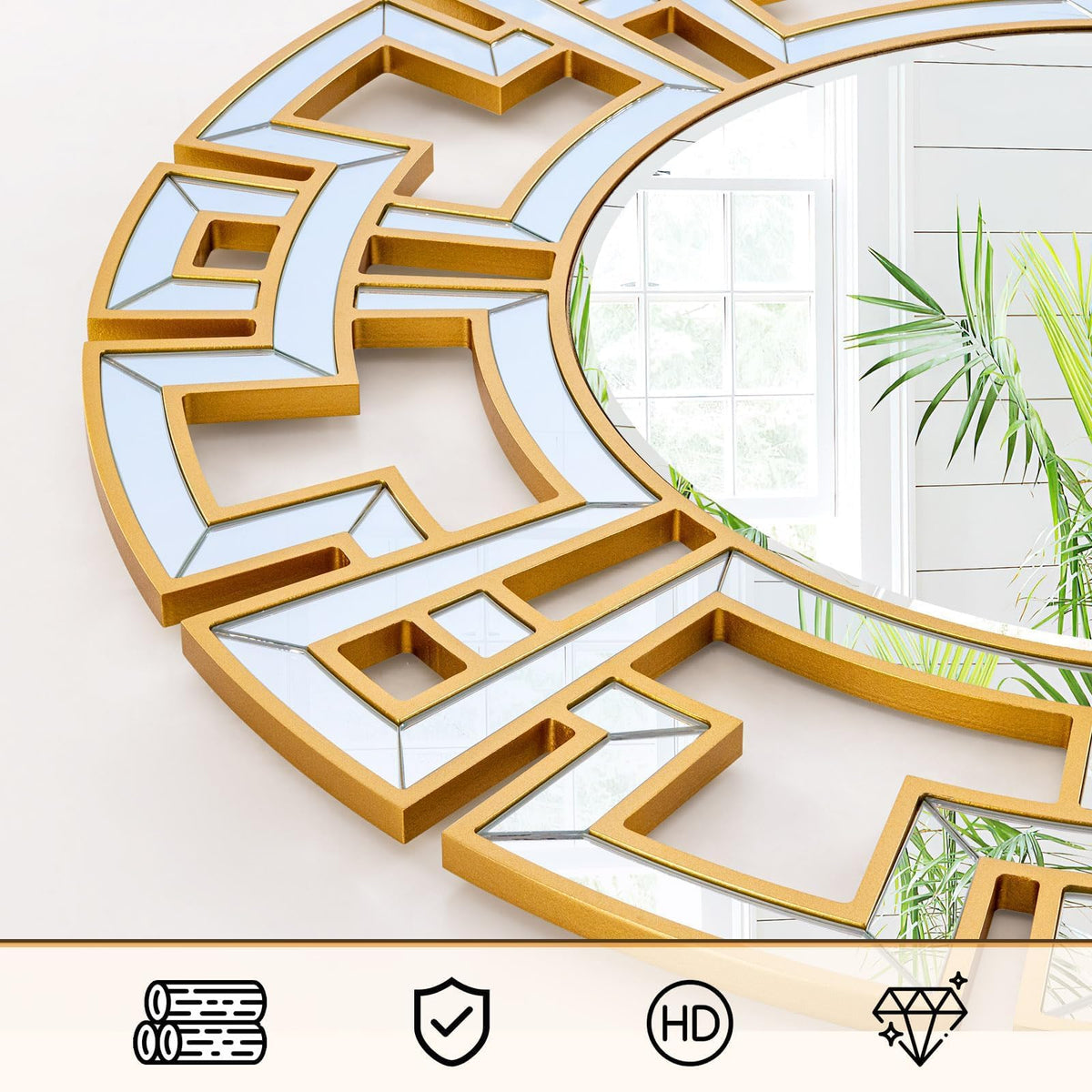 Chende Gold Mirror with Wooden Frame, 36'' Round Mirror for Wall Decorative, Large Wall Mirror for Living Room, Entryway, Fireplace