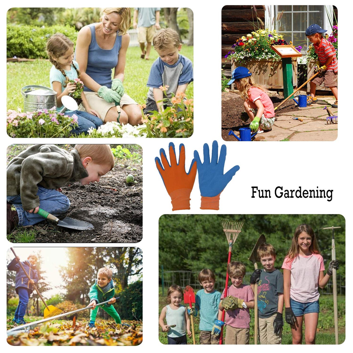 HANDLANDY 2 Pairs Kids Gardening Gloves for Age 2-13, Foam Rubber Coated Childrens Garden Yard Work Outdoor Playing Gloves for Little Girls Boys (Size 3, Age 4-5)