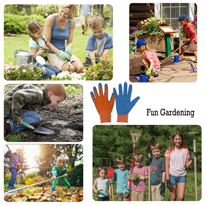 HANDLANDY 2 Pairs Kids Gardening Gloves for Age 2-13, Foam Rubber Coated Childrens Garden Yard Work Outdoor Playing Gloves for Little Girls Boys (Size 3, Age 4-5)