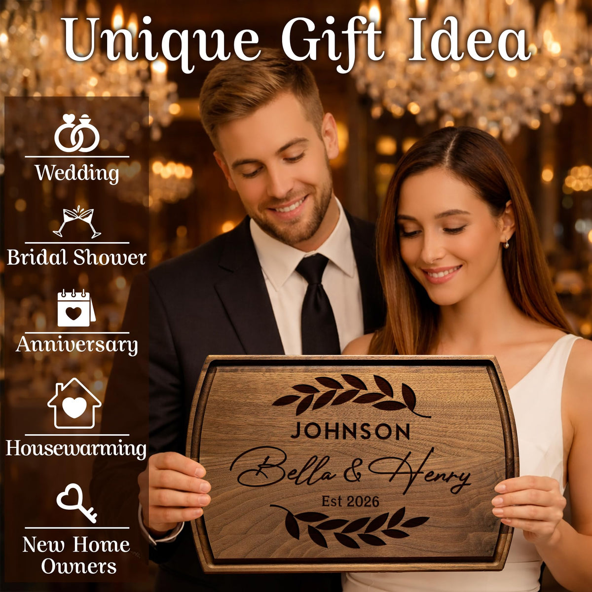 Tayfus Personalized Cutting Board, Custom Engraved Wood Charcuterie Board - Unique Gift Idea for Wedding, Engagement, Bridal Shower, Anniversary & Housewarming - For Couples, Parents & Family