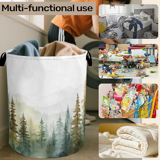 Misty Forest Green Foldable Laundry Hamper