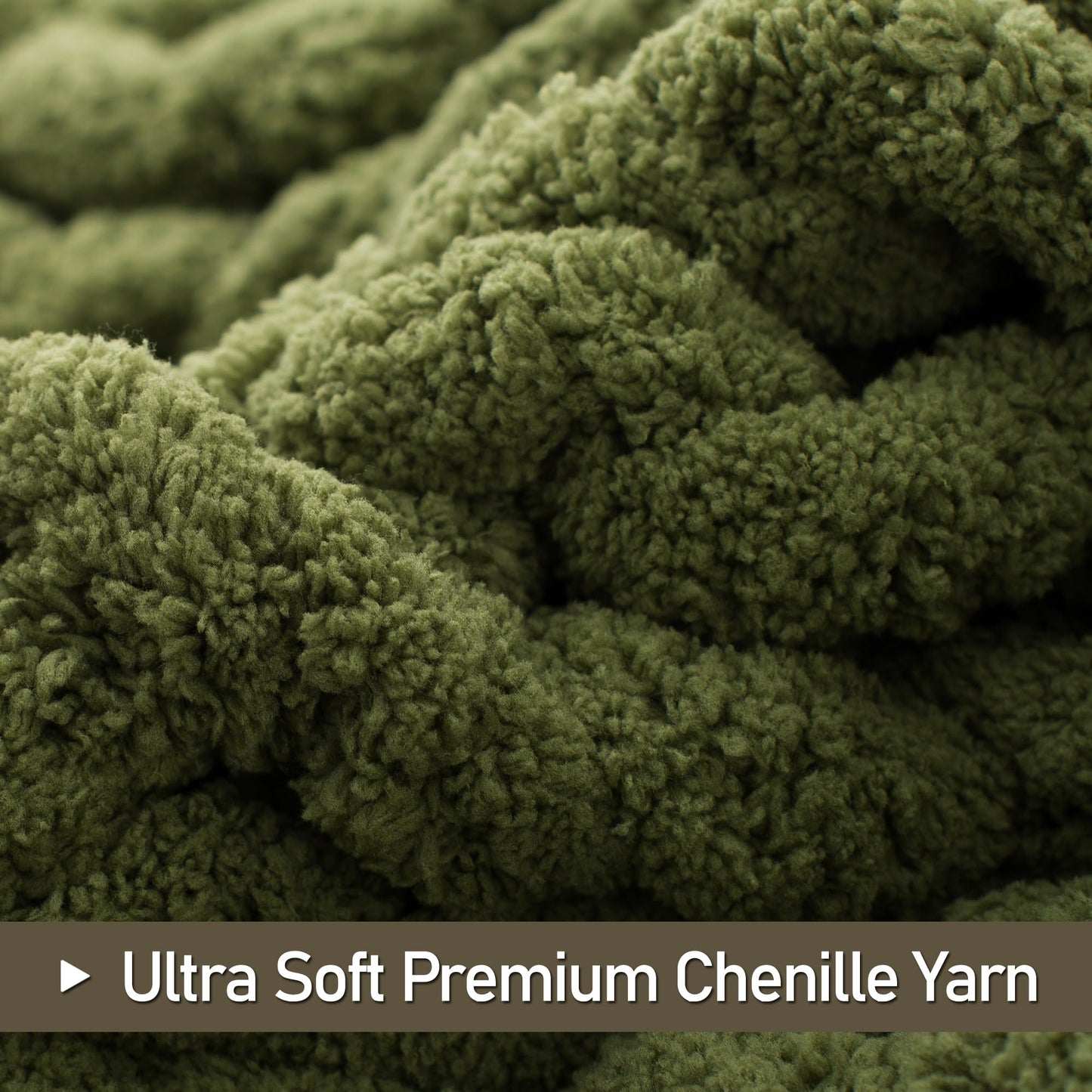 LONG CREATE Chunky Knit Throw Blanket Bundle Chenille Throw Blanket， 50"X 60" Olive Green