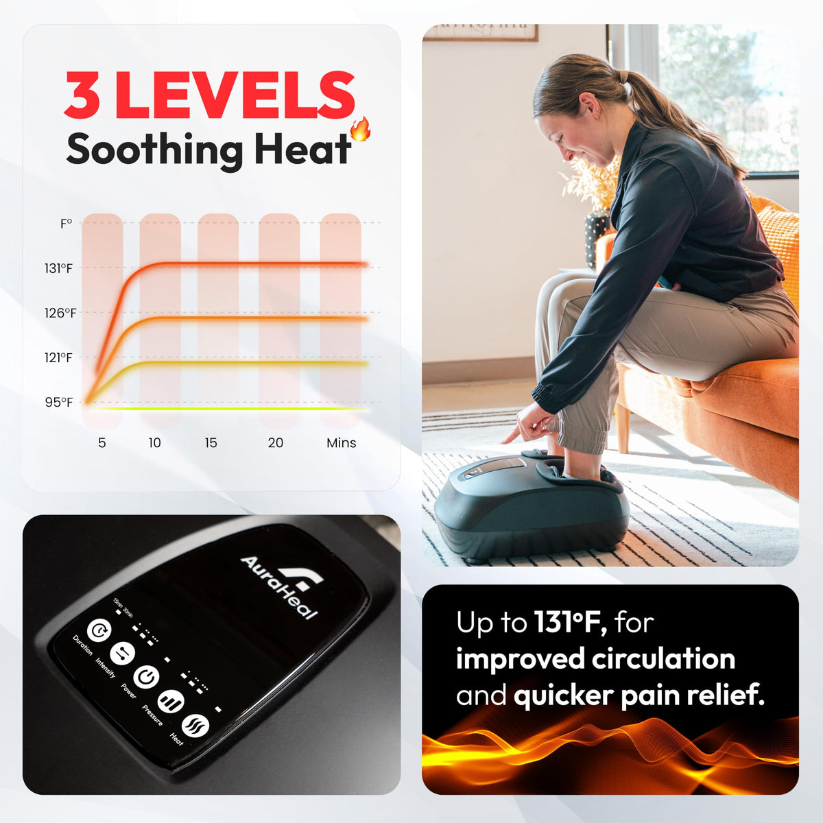 Shiatsu Foot Massager with Heat & Deep Kneading - Relieves Plantar Fasciitis, Neuropathy & Foot Fatigue - Features Adjustable Heat & 3 Compression Setting - Fits Up to Men’s Size 14 - HSA/FSA Eligible