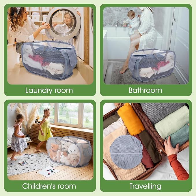 4 Pack Pop-Up Mesh Laundry Basket, Open Collapsible Laundry Baskets