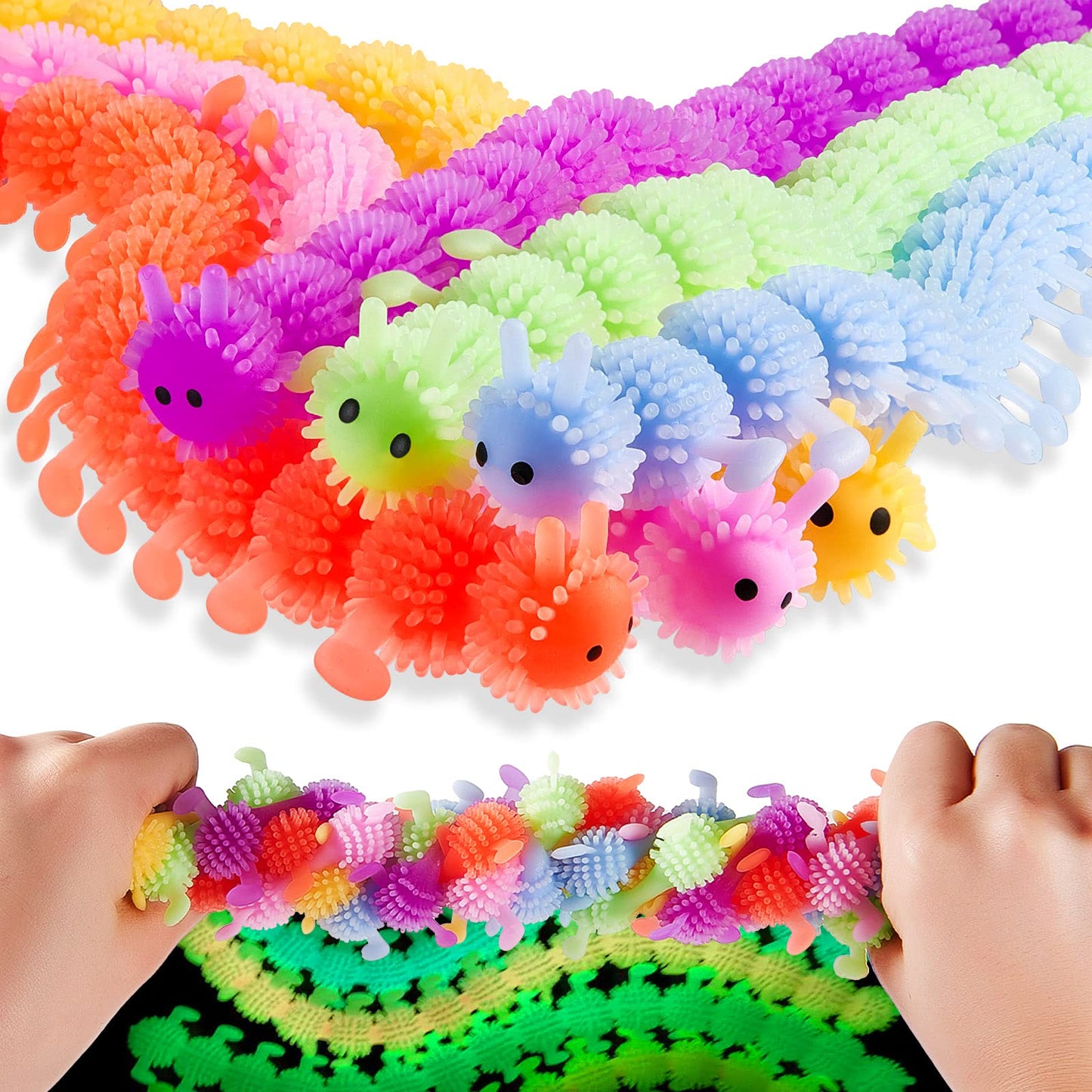 Sumind 6 Pieces Caterpillar Stretchy Fidget Toy Operation Christmas Bulk Items Luminous Sensory Fidget Toy Stretchy String for Anxiety Relief for Autism ADHD Calming Relaxing,6 Colors