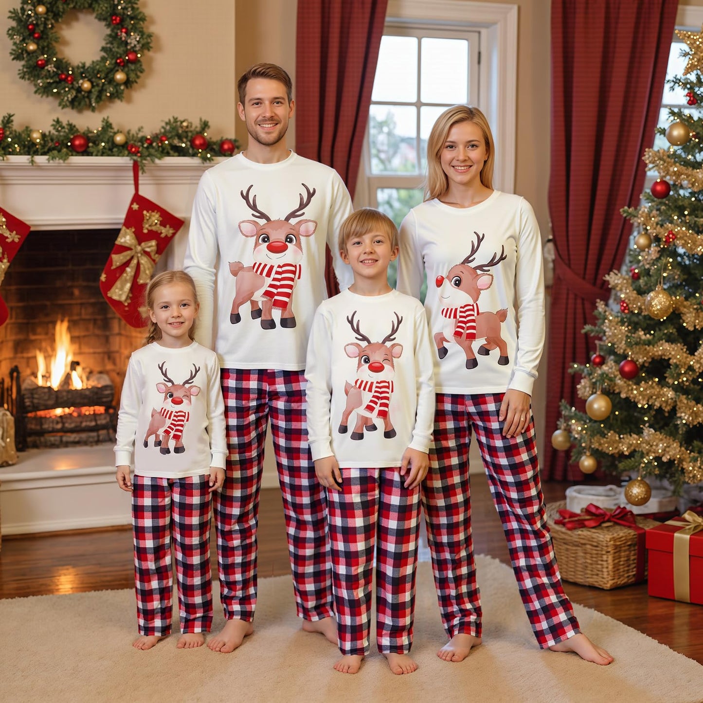 OAKFashion Christmas Family Pajamas Holiday Christma Pajama Family Matching Pjs Set Cute Sleepwear Elk Xmas Jammies for Couples Youth(#A311, Baby, 3 Months)