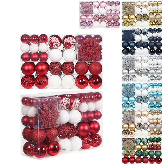SY CRAFT 86 Pieces of Assorted Shatterproof Christmas Ball Snowflake Ornaments Seasonal Decorative Hanging Ornament Set with Hand-held Gift Package for Xmas Tree Decorations (86PCS, Red)