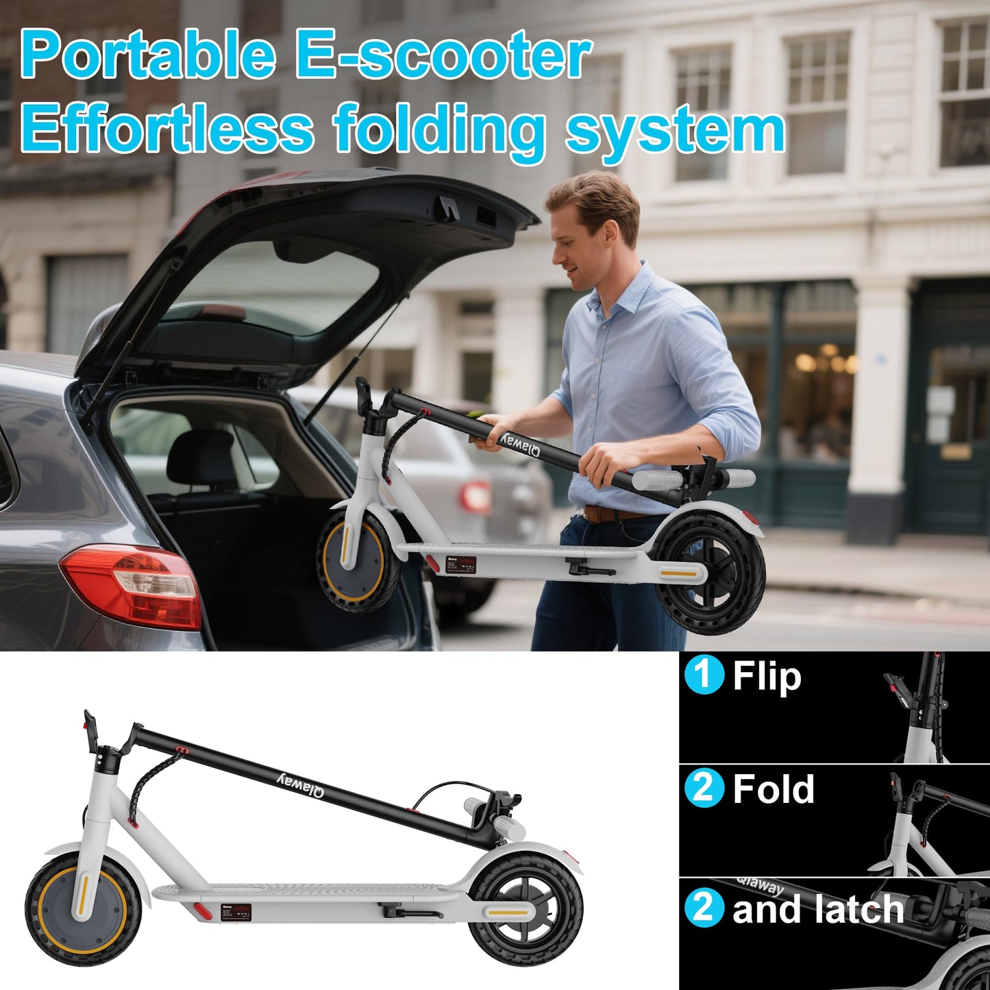 Qlaway 8.5" Aluminum Alloy Frame E Scooter for Adults 19 MPH Sport Escooter 350W Motor, Electric Scooter Up to 22 Miles Range, Bearing 265 LBS/APP Control-White