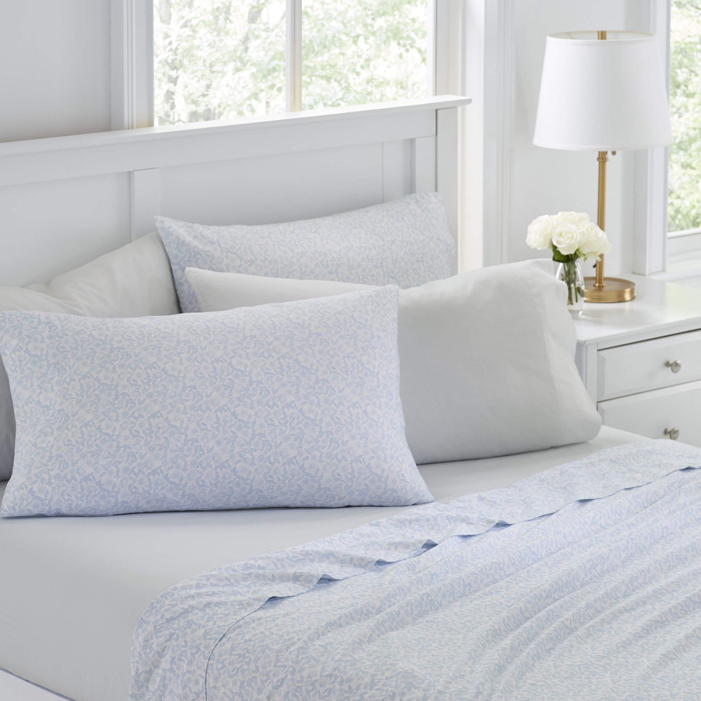 Laura Ashley - King Sheets, Cotton Percale 6-Piece Bedding Set, Crisp & Cool Home Decor (Belle Blue Cashmere, King)