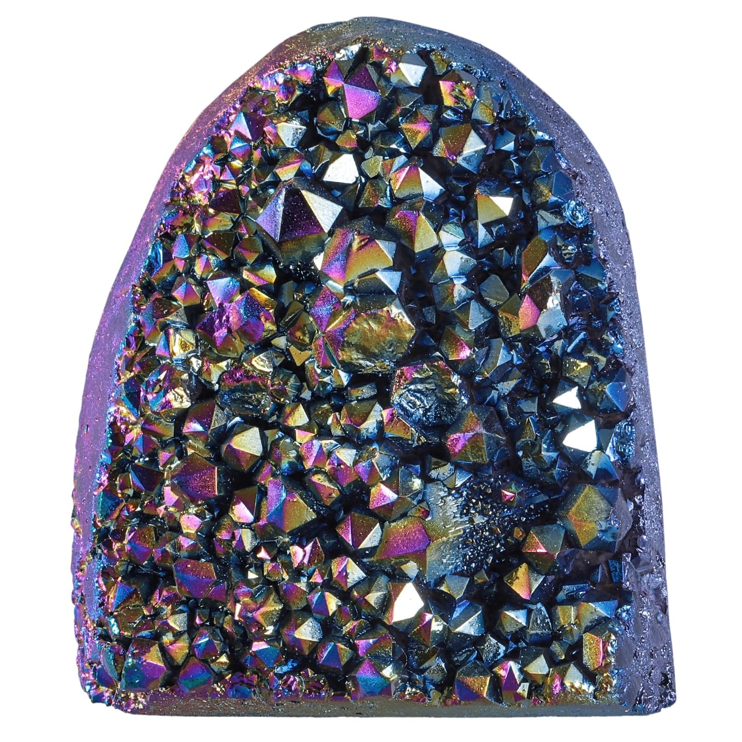 Nupuyai Rainbow Titanium Coated Crystal Geode Cluster Irregular Raw Rock Quartz Stone Mineral Specimen for Home Office Decor Feng Shui, Rainbow