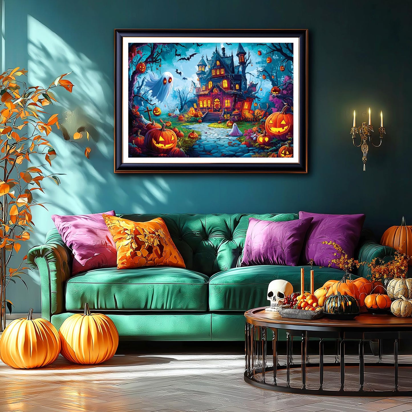 Halloween Jigsaw Puzzle 1000 Pieces for Adults - Haunted House Scene with Jack-o'-Lanterns, Ghosts & Bats - Spooky Night Sky Puzzle - Challenging 1000-Piece Jigsaw for Adults & Teens