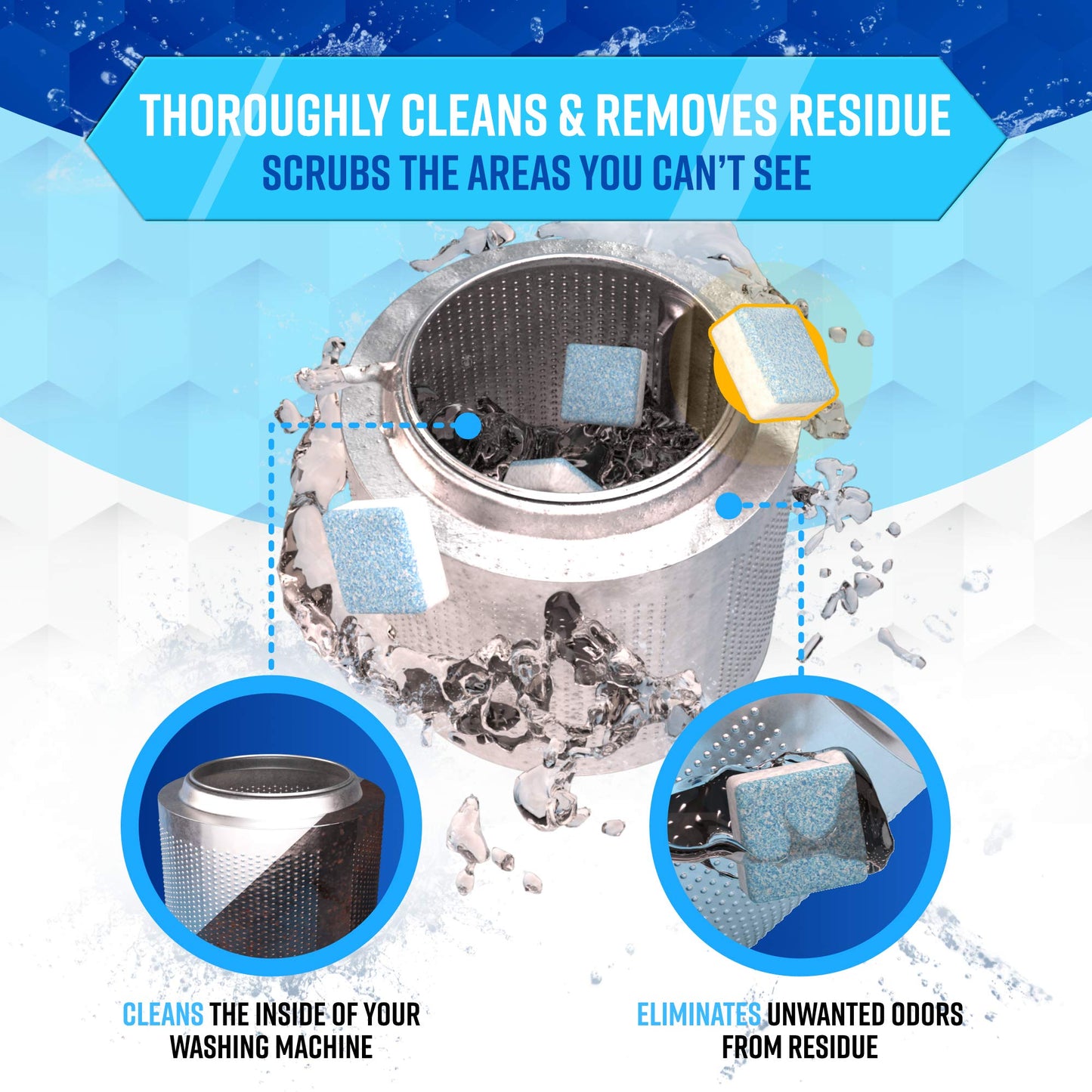 Washing Machine Cleaner Descaler 24 Tablets - ACTIVE Deep Clean Freshener for HE, Front and Top Load Washer, Septic Safe Eco Limescale and Odour Eliminator, Laundry Tub Seal Cleaning- 12 Month Supply