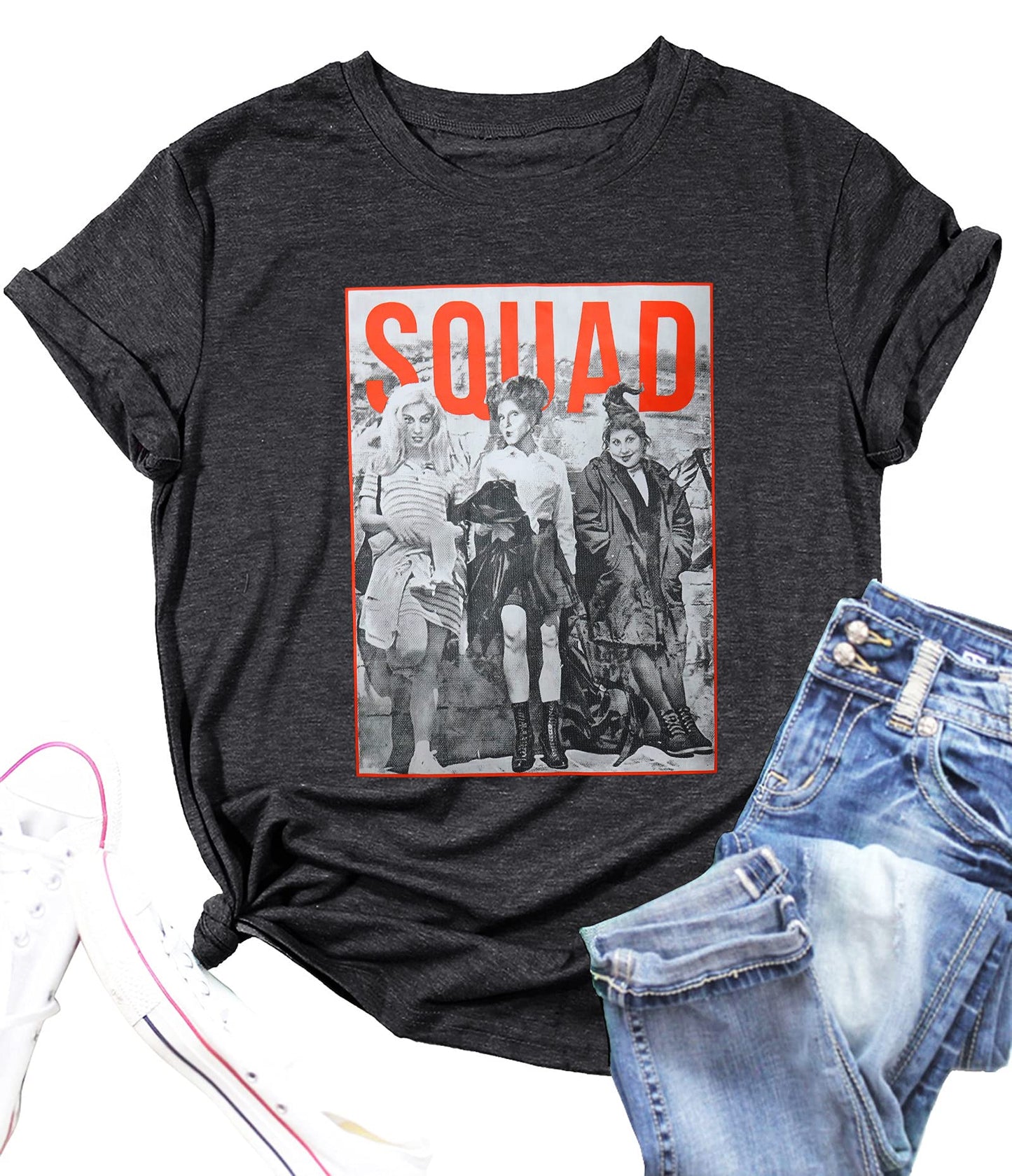 Sanderson Sisters Squad Cute T Shirt Halloween Graphic Tees for Women Hocus Pocus Funny Shirts Fall Casual Tops(Grey,Large)