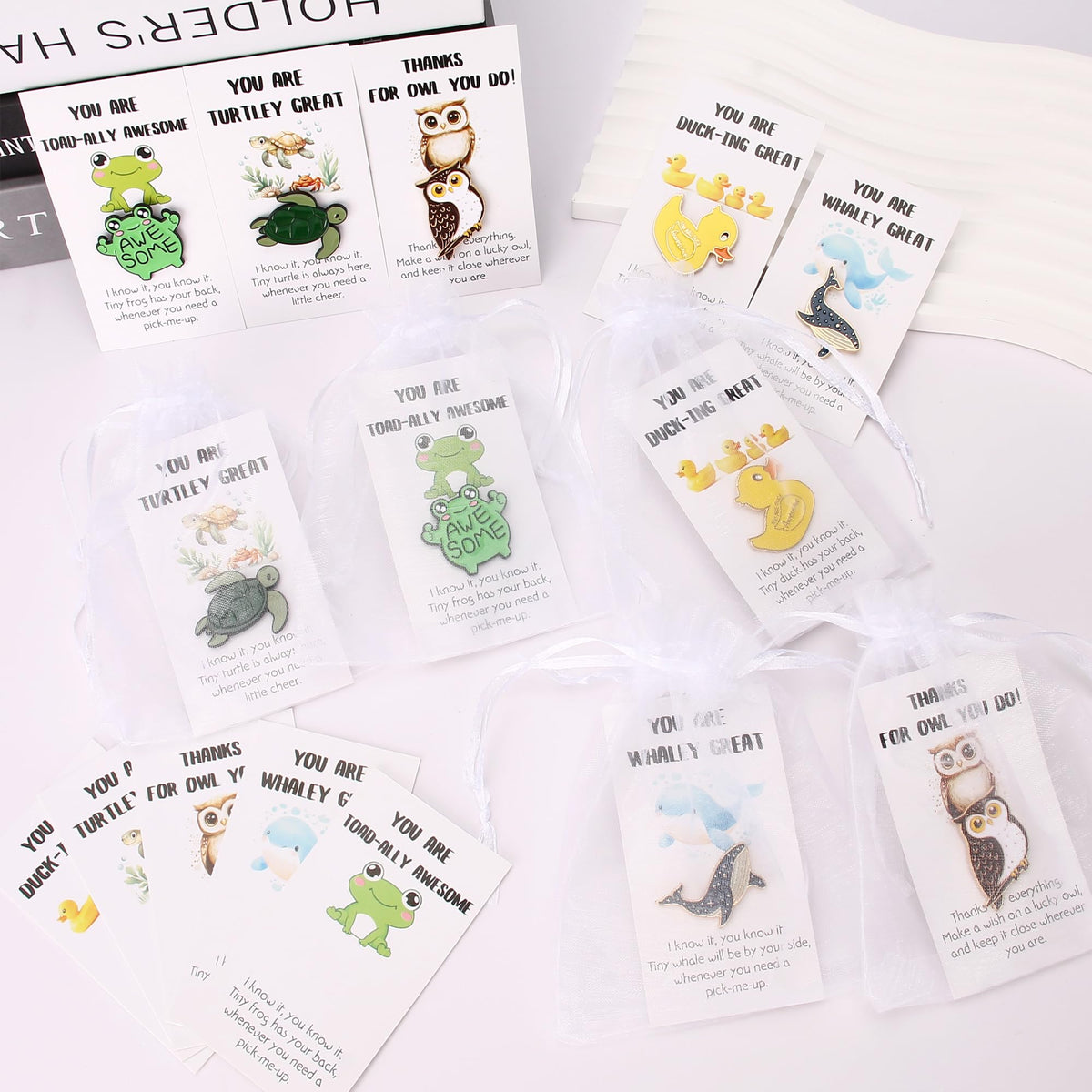 SOWPOPY 25/50/100 Sets Employee Appreciation Gifts Bulk Small Staff Thank You Gift with Inspirational Cards, Cute Animal Lapel Pins Team Appreciation Ideas for Office Coworkers, Teachers, Students