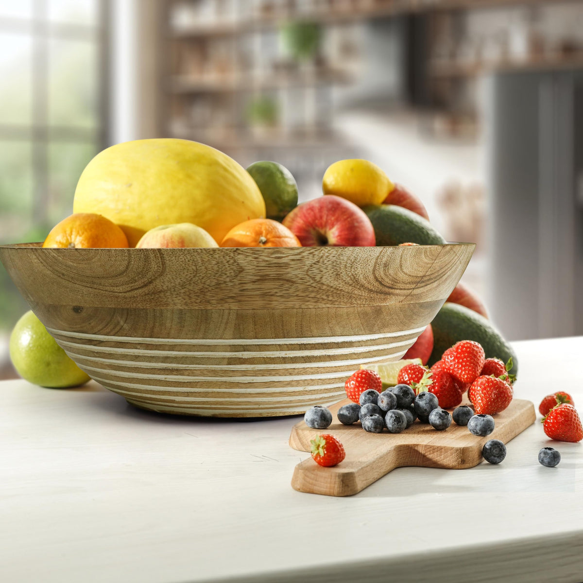 Wooden Salad Bowl, Large Salad Bowl Serving_Natural 12" Dia 4" height_Mango Wood Decorative Bowl for Veggies,fruits,Hand made Wooden serving bowl-Modern Rustic Home Decorations