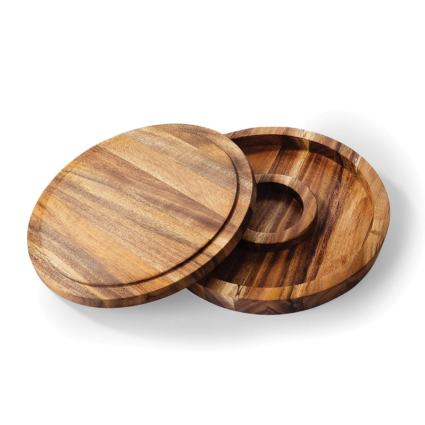 Outset 3-in-1 Acacia Wood Salt Rimmer, Cutting Board and Storage Container, 6.4" x 1" Margarita Rimmer